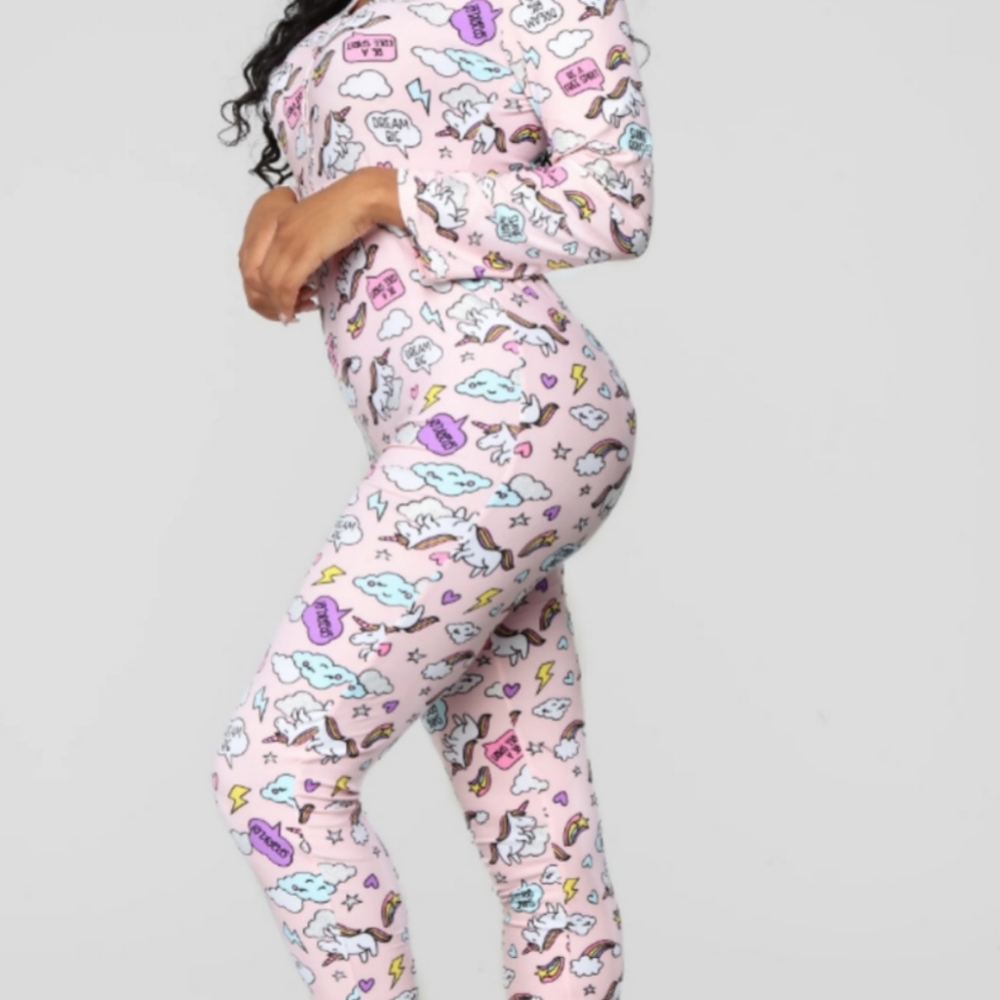 Fashion Nova Miss Unicorn PJ Long Sleeve Romper Onesie Pink Plus Size L - Picture 2 of 13